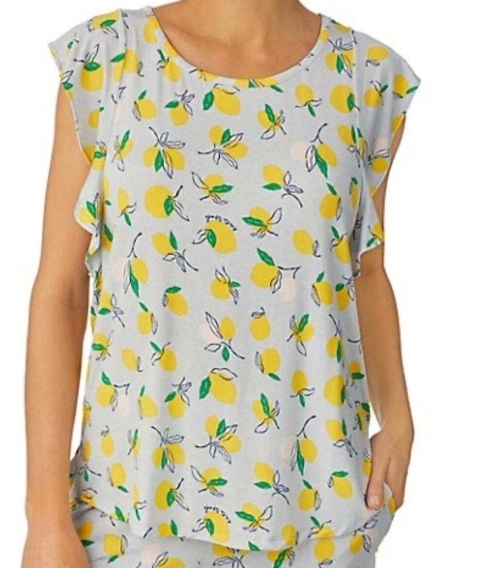 KATE SPADE novelty print lemon flutter sleeve pajama pj soft top blouse